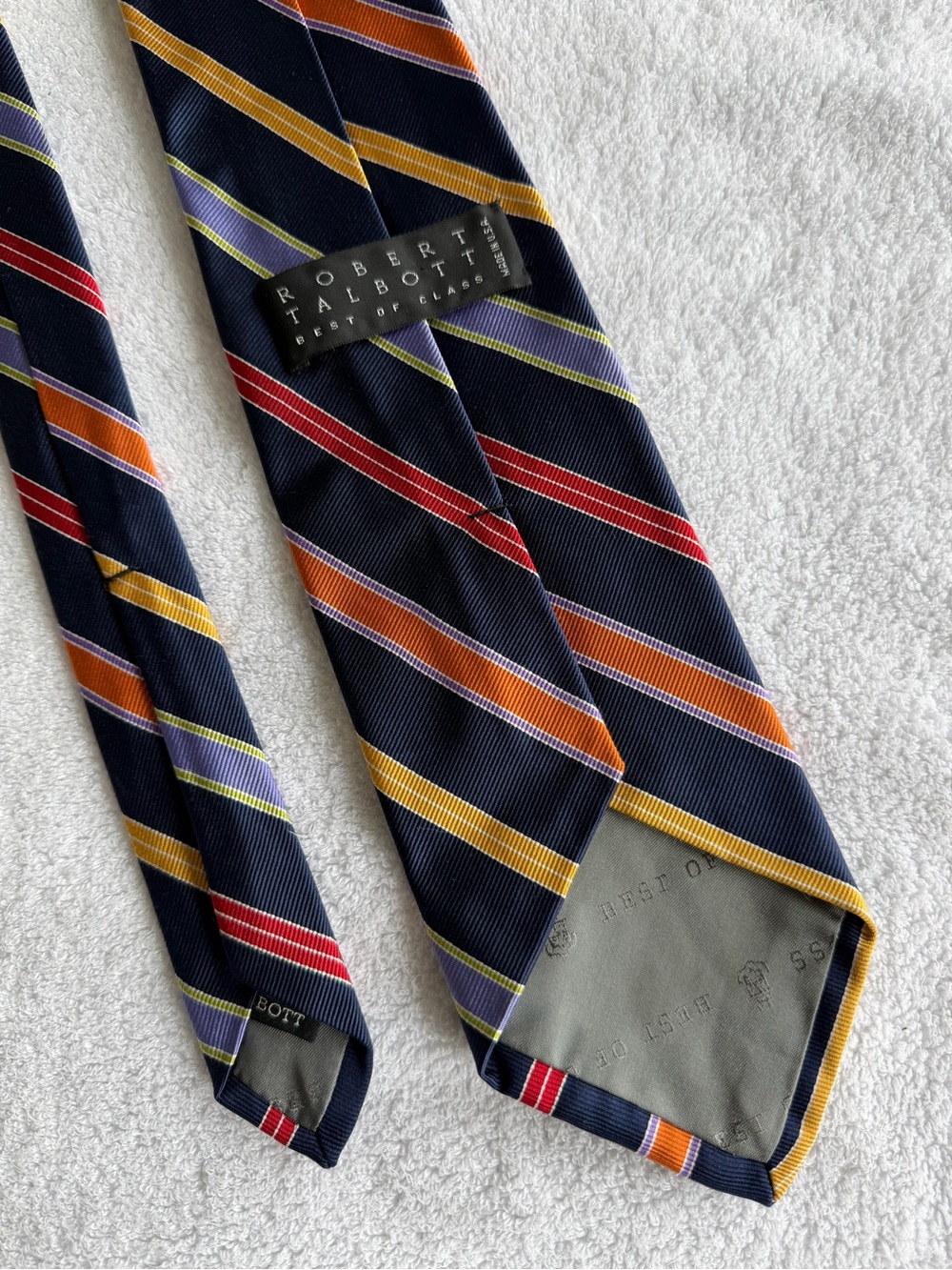 Robert Talbott Best of Class Navy Multi Stripes Repp 100% Silk Tie USA 57.5 x 4